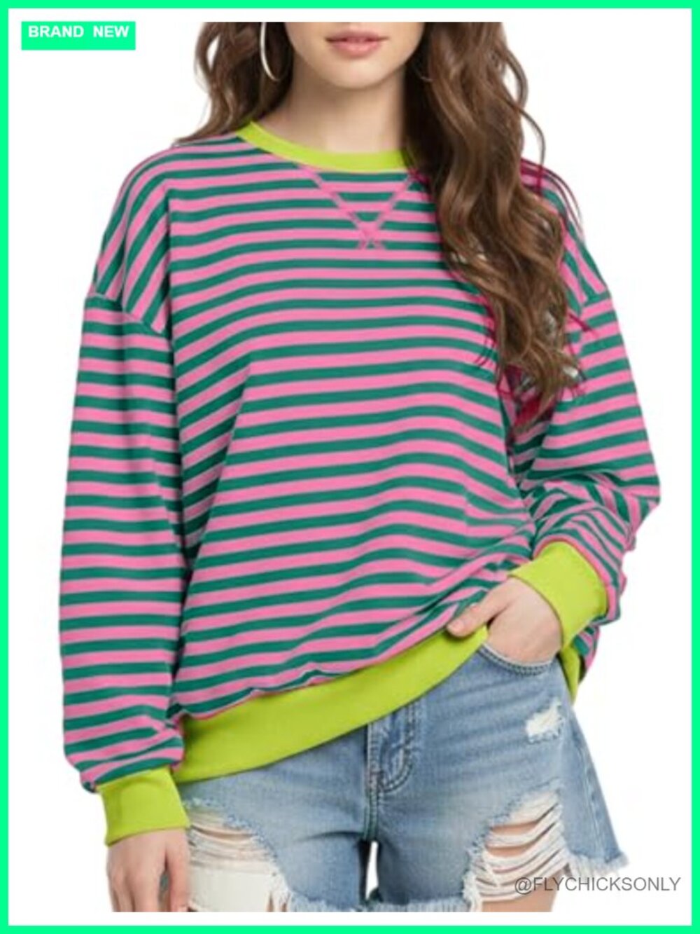Women Striped Oversized Sweatshirt Cotton Crewneck Pullover Top